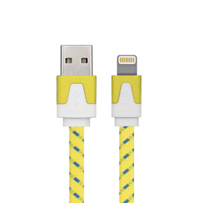 Platte nylon Lightning kabel 3 meter geel