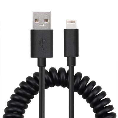Gekrulde Lightning kabel 1 meter zwart