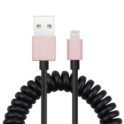 Gekrulde Lightning kabel 1 meter zwart/roségoud