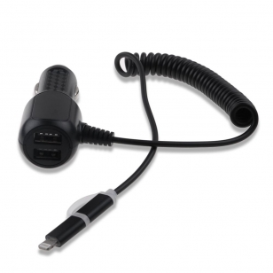 Duo USB autolader met micro USB en Lightning kabel