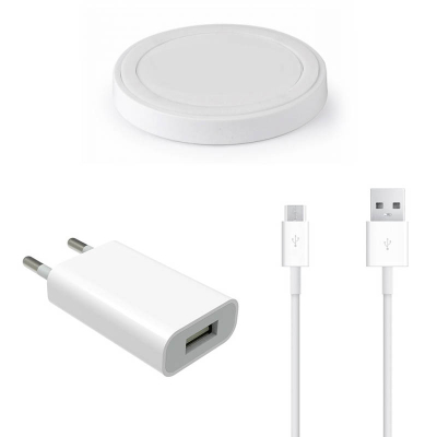 Draadloze oplader met kabel en adapter wit