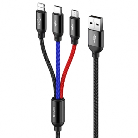 Baseus Lightning, micro USB en USB-C kabel 1,2 meter
