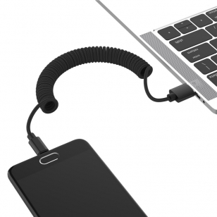 Nylon gekrulde USB-C kabel 1,3 meter zwart