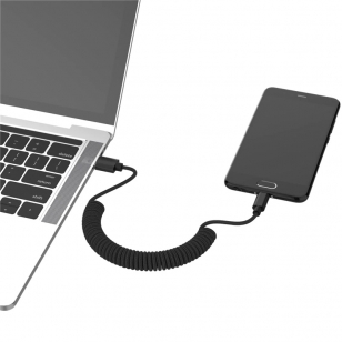 Nylon gekrulde USB-C kabel 1,3 meter zwart