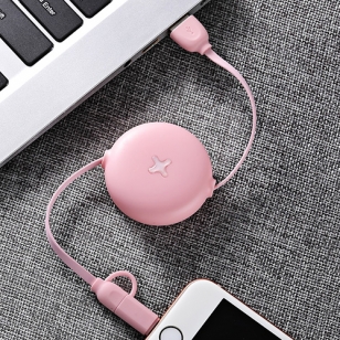 Lightning & micro USB kabel oprolbaar zwart