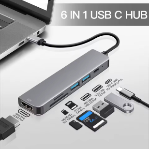 Multifunctionele 6 in 1 USB-C hub