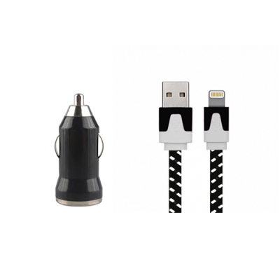 USB autolader en zwarte Lightning kabel 1 meter